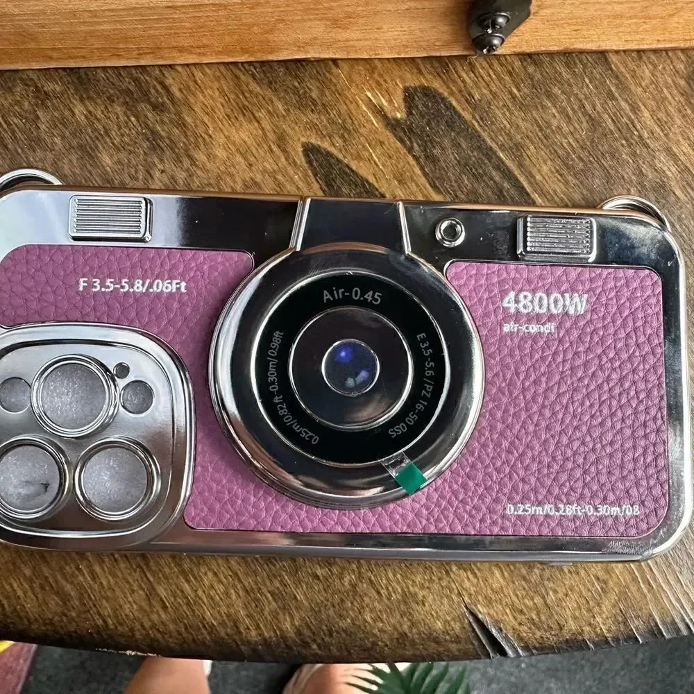 NWT iPhone, pro X retro 3-D vintage camera case with a strap purple